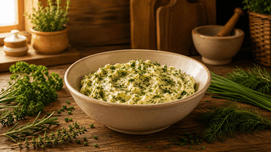 Kräuerbutter in der Schüssel anrühren